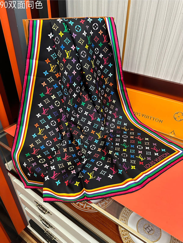 LV Double-Sided Square Scarf 90cm Colorful Silk 839694