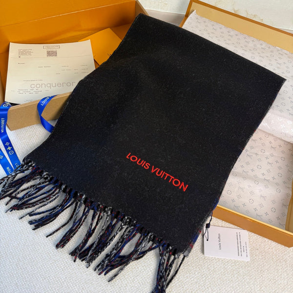 LV Double-Sided Gradient Plaid Scarf Black Wool Cashmere 839549