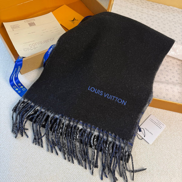 LV Double-Sided Gradient Plaid Scarf Black Wool Cashmere 839548