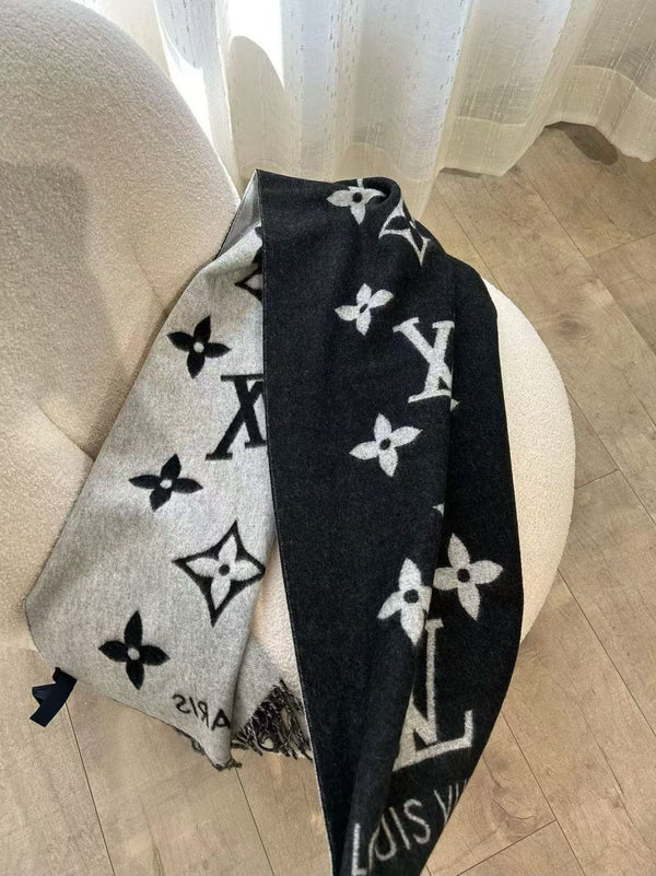 LV Reykjavik Scarf 170cm Black Gray Cashmere 839547