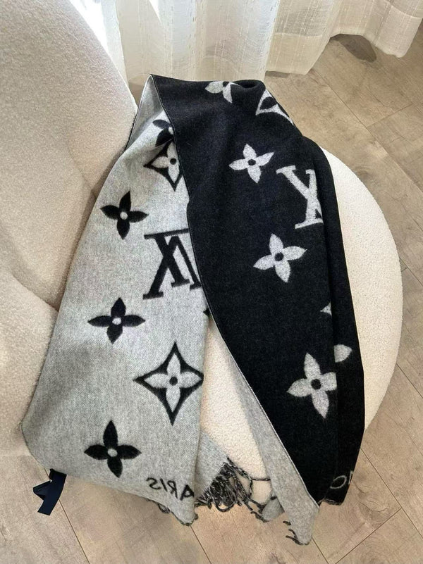 LV Reykjavik Scarf 170cm Black Gray Cashmere 839547