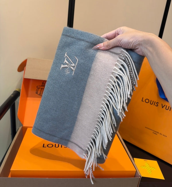 LV Scarf 180cm Blue Cashmere 839519