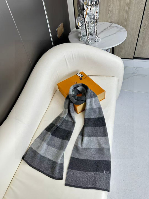 LV 180cm Knitted Cashmere Classic Striped Weave Scarf 839490