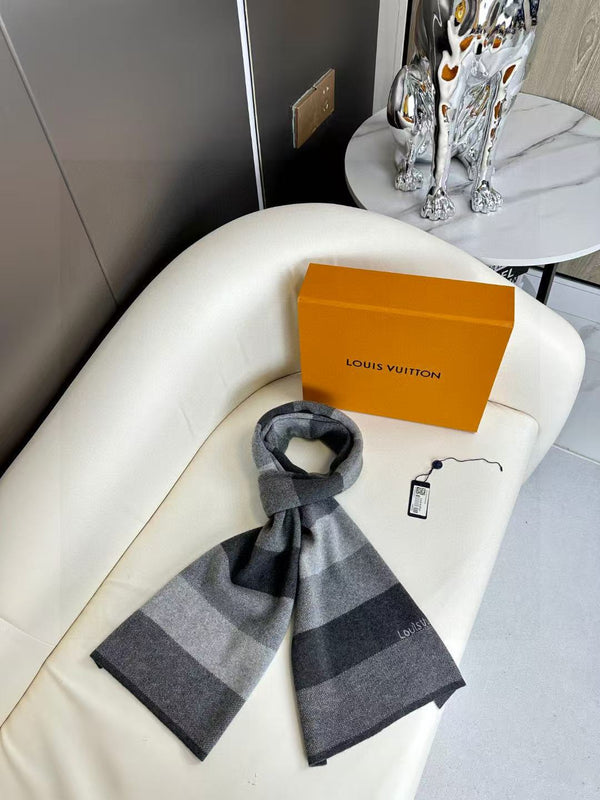 LV 180cm Knitted Cashmere Classic Striped Weave Scarf 839490