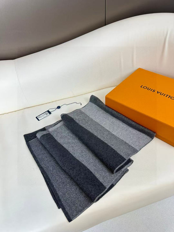 LV 180cm Knitted Cashmere Classic Striped Weave Scarf 839490