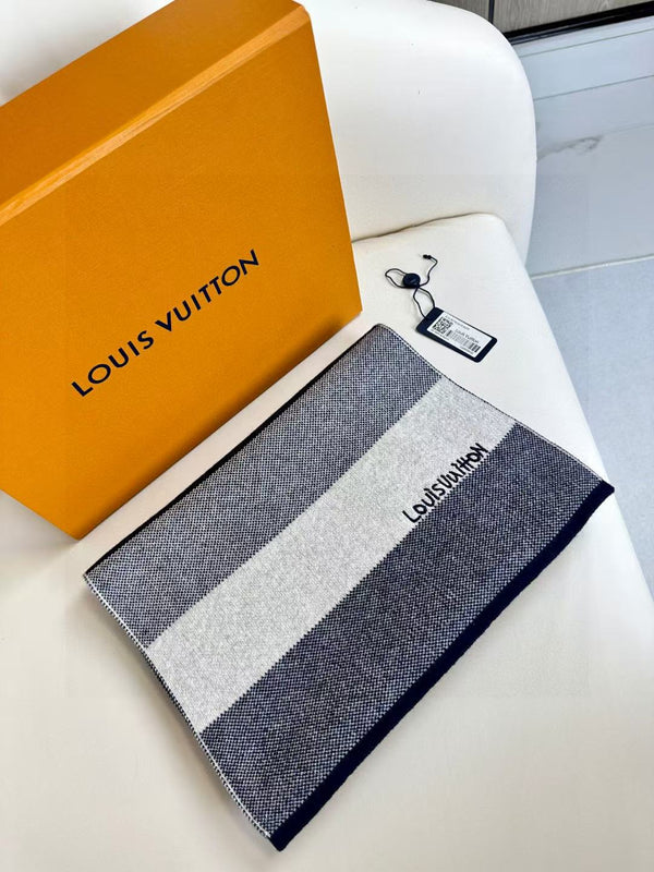 LV 180cm Knitted Cashmere Classic Striped Weave Scarf 839489