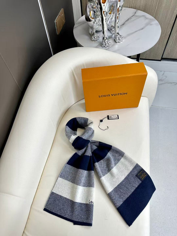 LV 180cm Knitted Cashmere Classic Striped Weave Scarf 839489