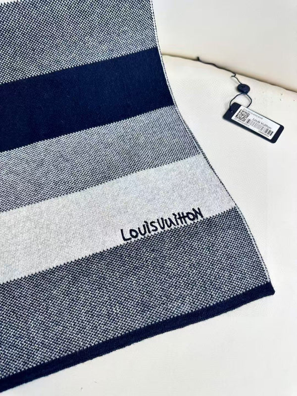 LV 180cm Knitted Cashmere Classic Striped Weave Scarf 839489
