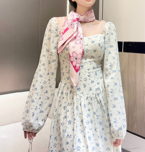 LV x TM MONOGRAM CHERRY BLOSSOM DOUBLE-SIDED PINK SILK SCARF 839488