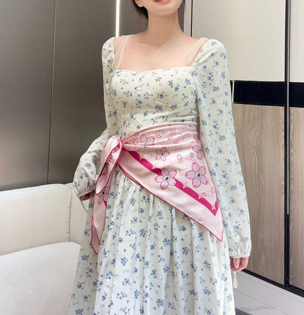 LV x TM MONOGRAM CHERRY BLOSSOM DOUBLE-SIDED PINK SILK SCARF 839488