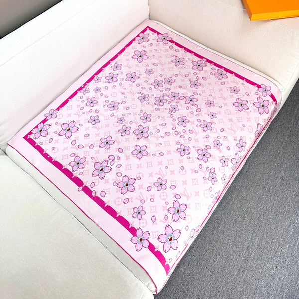 LV x TM MONOGRAM CHERRY BLOSSOM DOUBLE-SIDED PINK SILK SCARF 839488