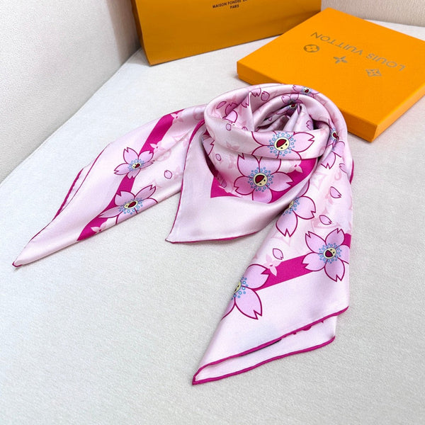 LV x TM MONOGRAM CHERRY BLOSSOM DOUBLE-SIDED PINK SILK SCARF 839488