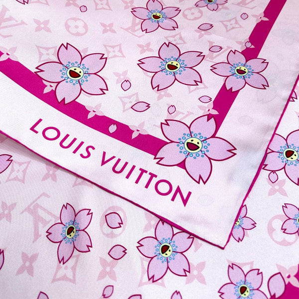 LV x TM MONOGRAM CHERRY BLOSSOM DOUBLE-SIDED PINK SILK SCARF 839488