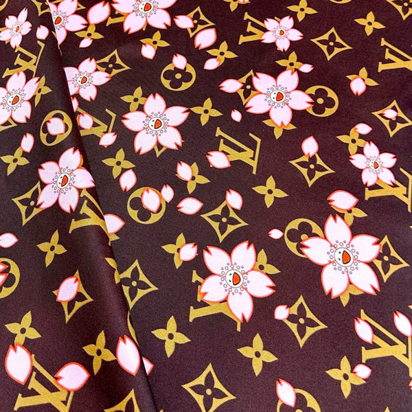 LV x TM MONOGRAM CHERRY BLOSSOM DOUBLE-SIDED BLACK SILK SCARF 839487