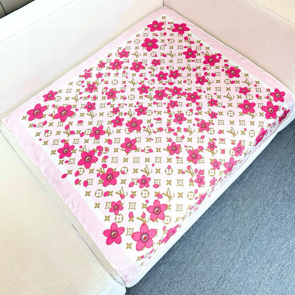 LV x TM MONOGRAM CHERRY BLOSSOM DOUBLE-SIDED PINK SILK SCARF 839486