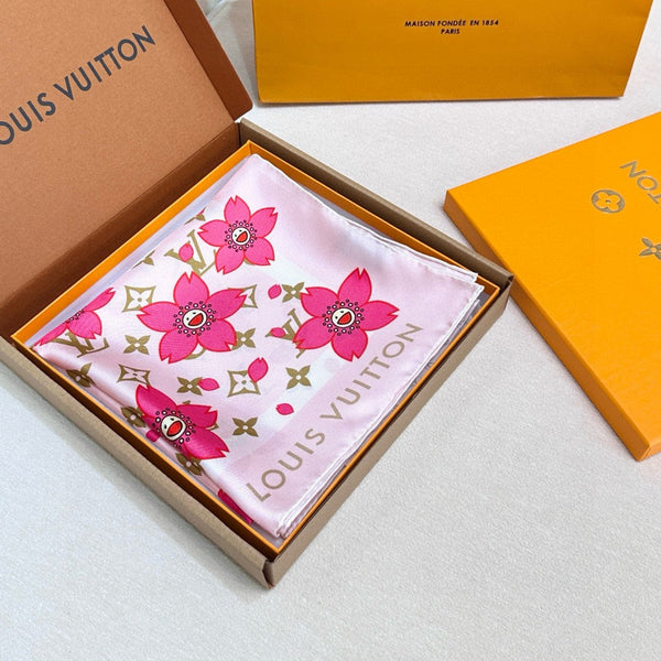 LV x TM MONOGRAM CHERRY BLOSSOM DOUBLE-SIDED PINK SILK SCARF 839486