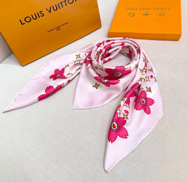 LV x TM MONOGRAM CHERRY BLOSSOM DOUBLE-SIDED PINK SILK SCARF 839486