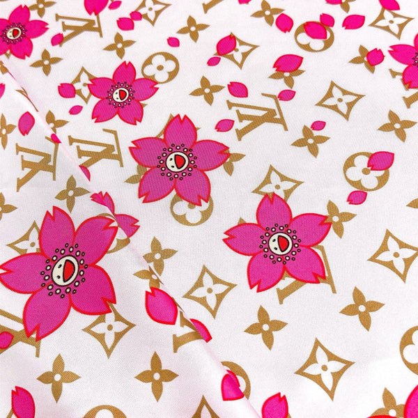 LV x TM MONOGRAM CHERRY BLOSSOM DOUBLE-SIDED PINK SILK SCARF 839486