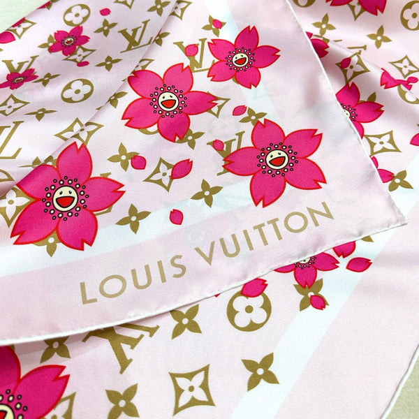 LV x TM MONOGRAM CHERRY BLOSSOM DOUBLE-SIDED PINK SILK SCARF 839486