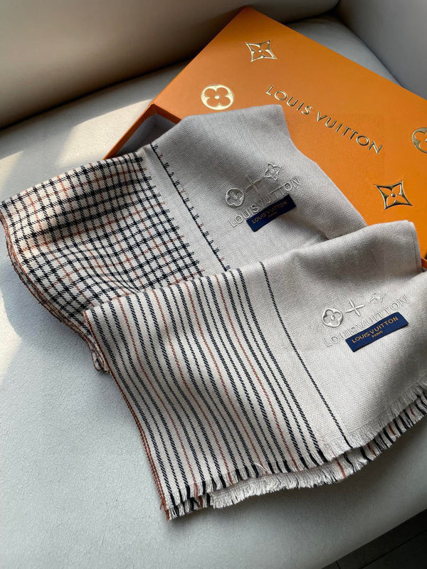 LV Scarf 180cm Plaid Embroidery 838403