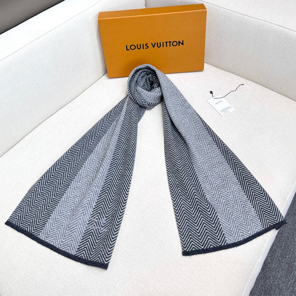 LV Scarf 180cm Gray Knitted Cashmere 838208
