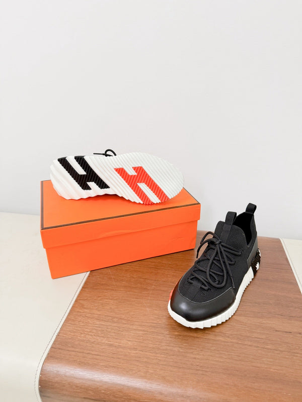 HM 25VS Lift Slip-On Sneakers Black Cowhide Down Fabric 492930