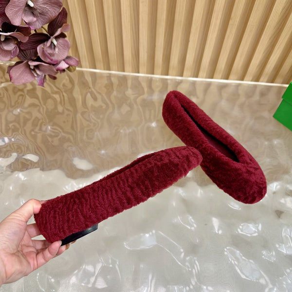 BV 25SS Shearling Ballerina in Wine Red Wool Sheepskin