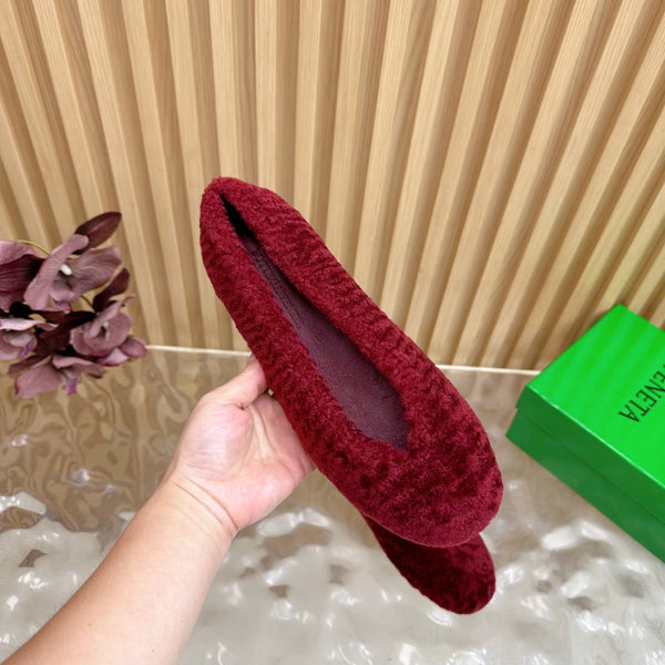 BV 25SS Shearling Ballerina in Wine Red Wool Sheepskin
