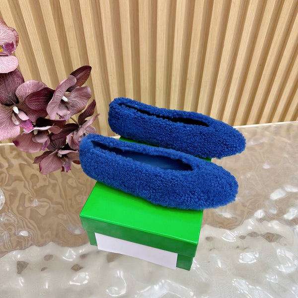 BV 25SS Shearling Ballerina in Blue Wool Sheepskin