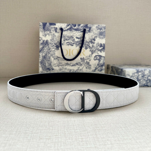CD Belt 35mm White Black Leather Buckle 593666