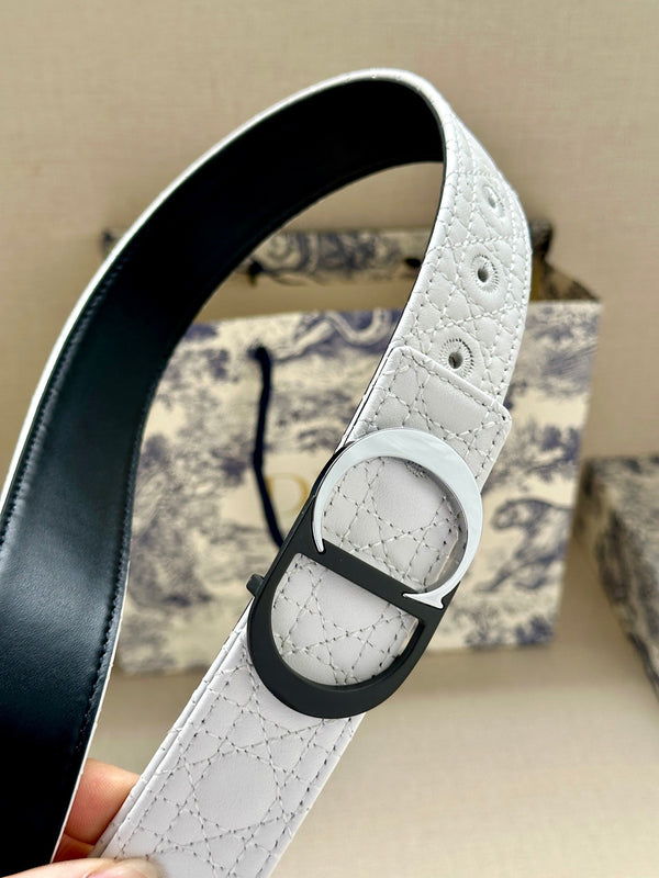 CD Belt 35mm White Black Leather Buckle 593666