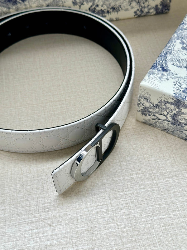 CD Belt 35mm White Black Leather Buckle 593666