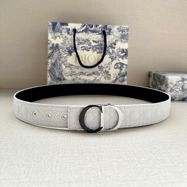 CD Belt 35mm White Black Leather Buckle 593663