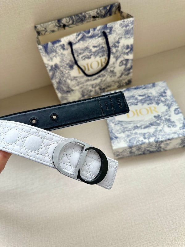 CD Belt 35mm White Black Leather Buckle 593663