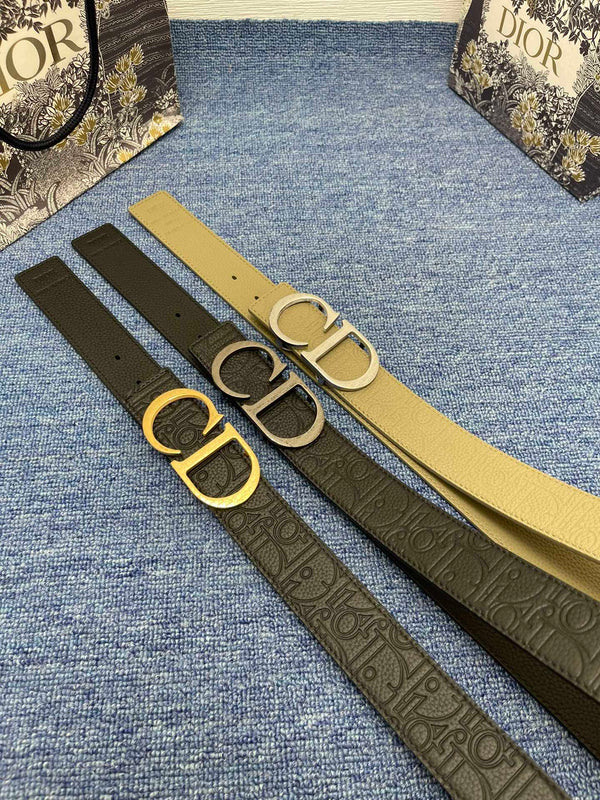 CD Belt 35mm Kumo Cannage Pattern Black Leather Bronze Buckle