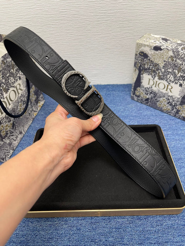 CD Belt 35mm Kumo Cannage Pattern Black Leather Bronze Buckle