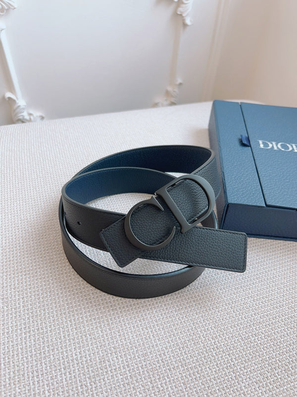 CD Belt 35mm Black Blue Leather Black Buckle