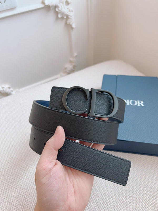 CD Belt 35mm Black Blue Leather Black Buckle