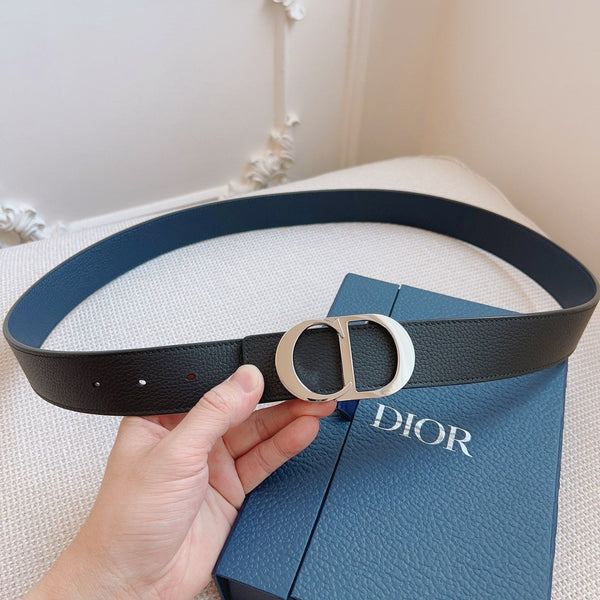 CD Belt 35mm Black Blue Leather Silver Buckle