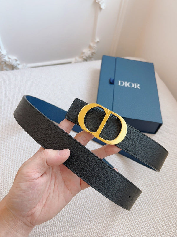 CD Belt 35mm Black Blue Leather Gold Buckle
