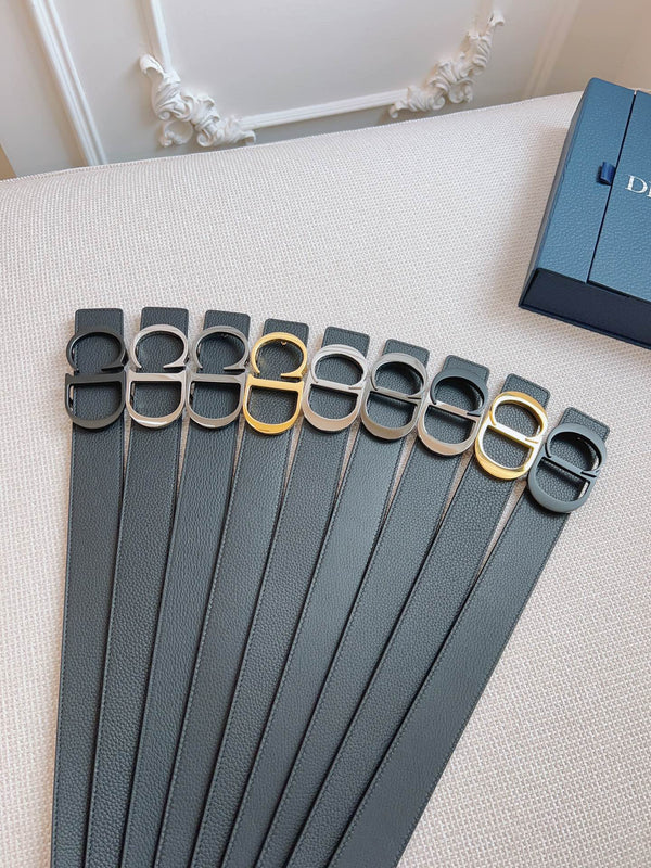 CD Belt 35mm Black Blue Leather Gold Buckle