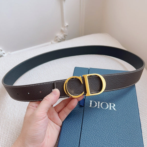 CD Belt 35mm Brown Black Leather Gold Buckle