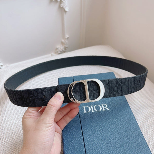 CD Belt 35mm Black Canvas Calfskin Silver Buckle