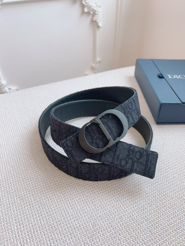 CD Belt 35mm Black Canvas Calfskin Black Buckle