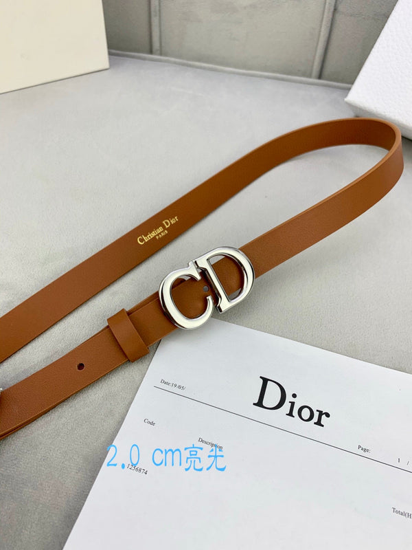 CD Saddle Belt 20mm Brown Calfskin Metal Buckle