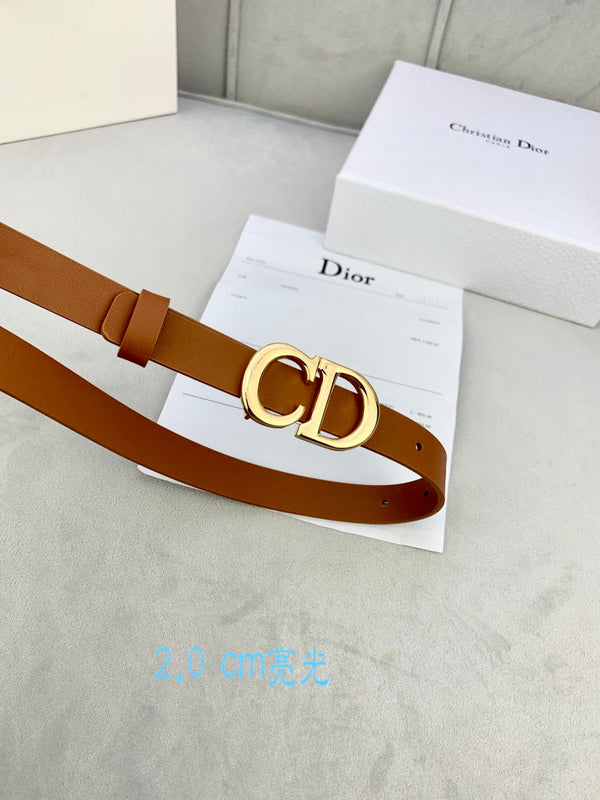 CD Saddle Belt 20mm Brown Calfskin Metal Buckle