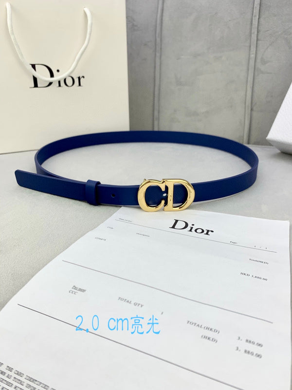 CD Saddle Belt 20mm Blue Calfskin Metal Buckle