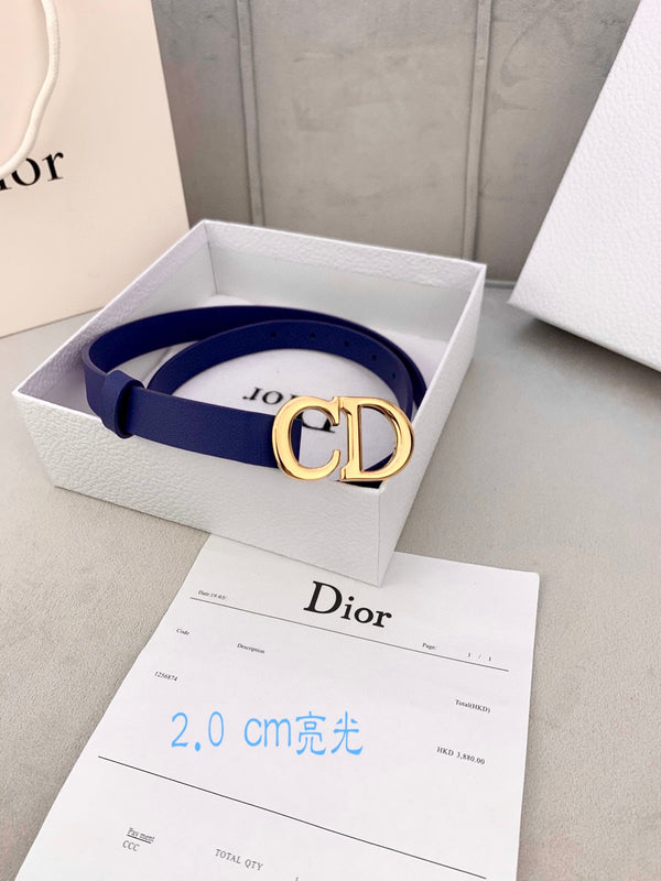 CD Saddle Belt 20mm Blue Calfskin Metal Buckle