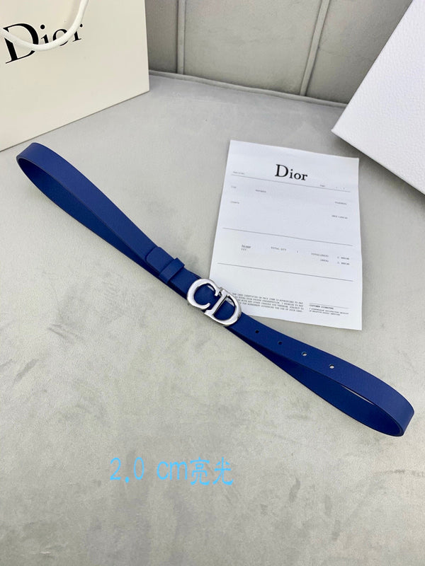 CD Saddle Belt 20mm Blue Calfskin Metal Buckle