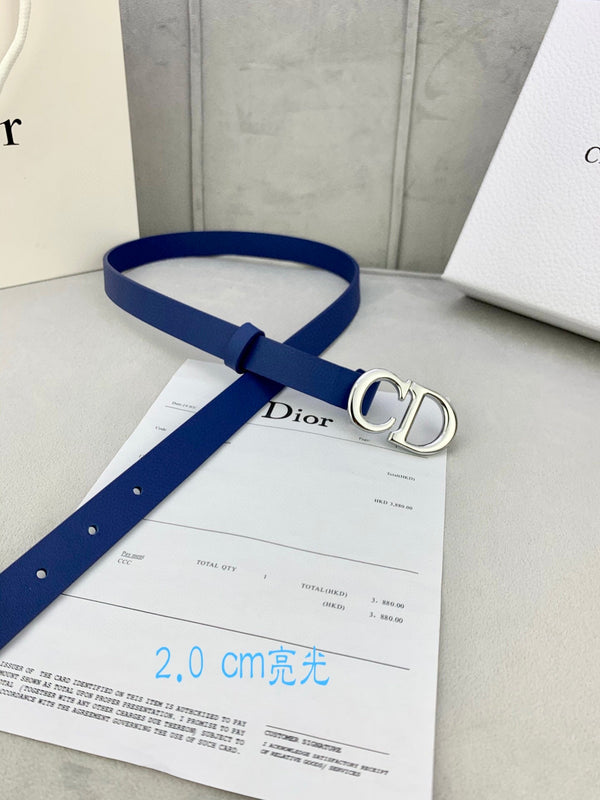 CD Saddle Belt 20mm Blue Calfskin Metal Buckle